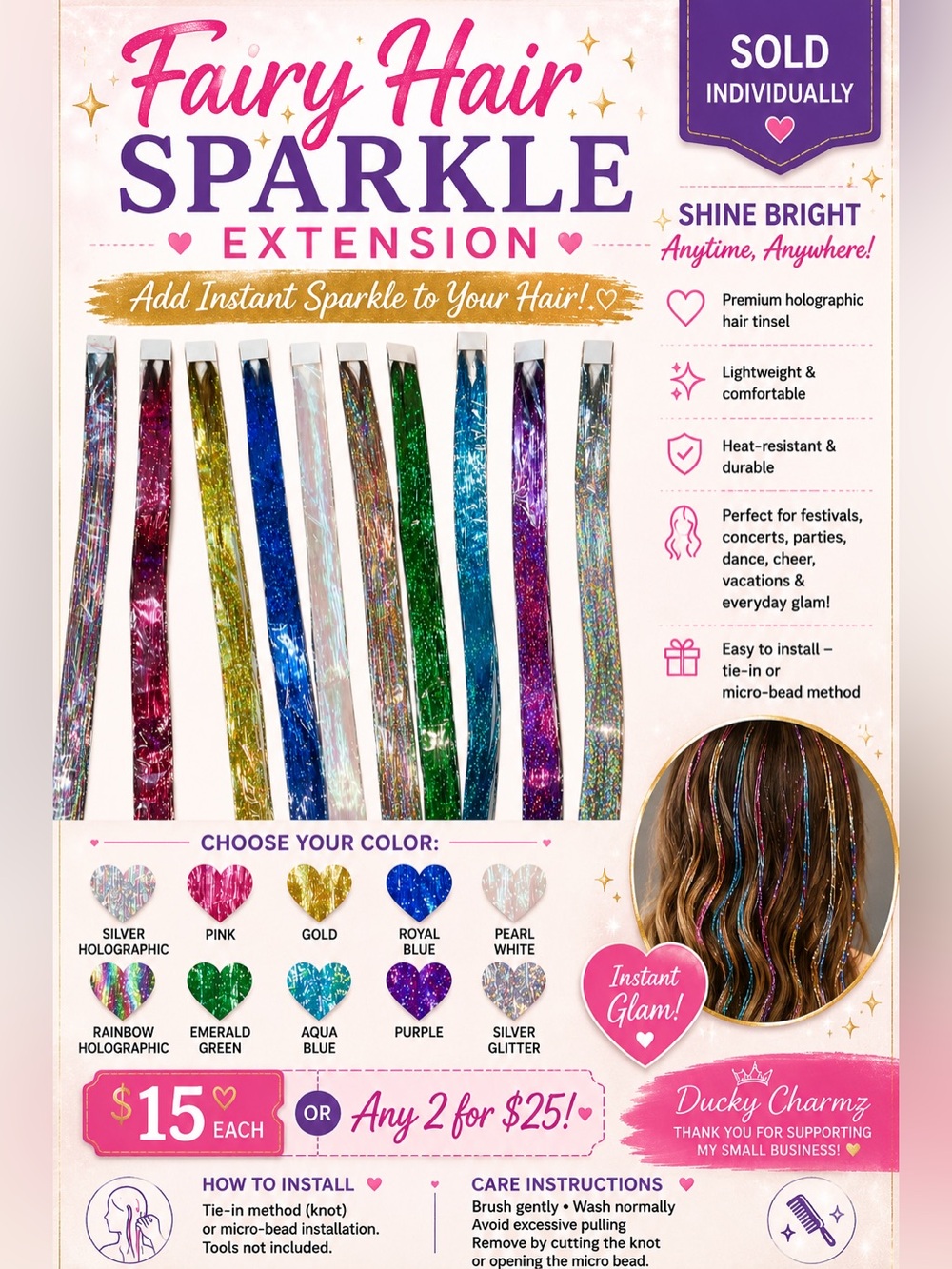 ✨ Fairy Hair Sparkle Extensions✨
| Sold Individually @ $15 or 2/$25|
